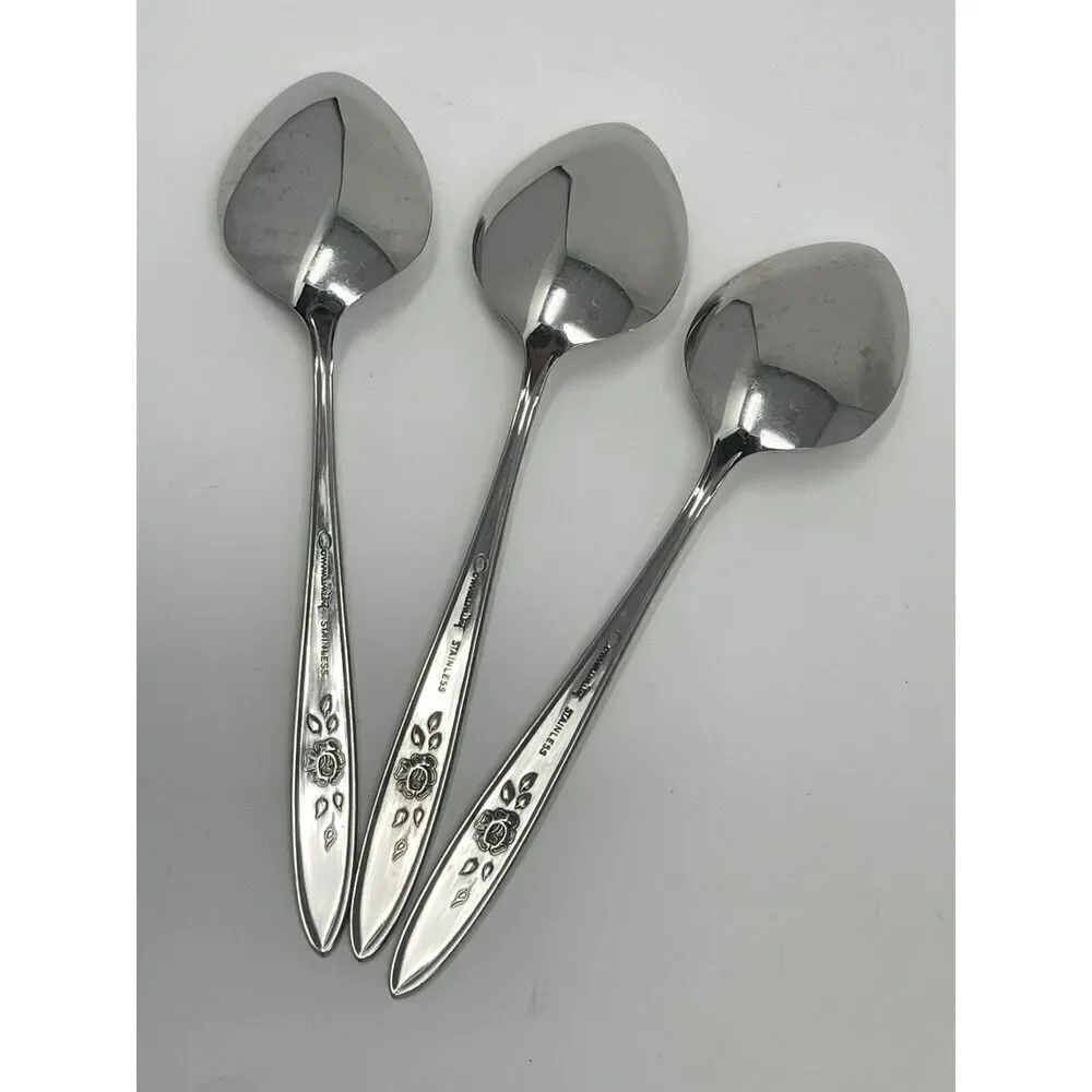 Vintage Oneida Community ROSE SHADOW Stainless Dinner Spoons 7.25